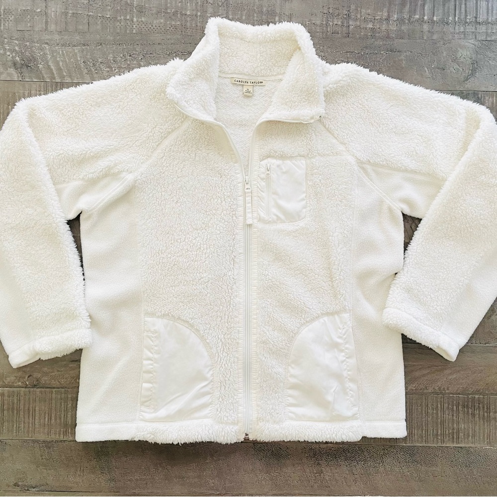 Carolyn Taylor Cozy Cream Sherpa Fleece Jacket Size XL